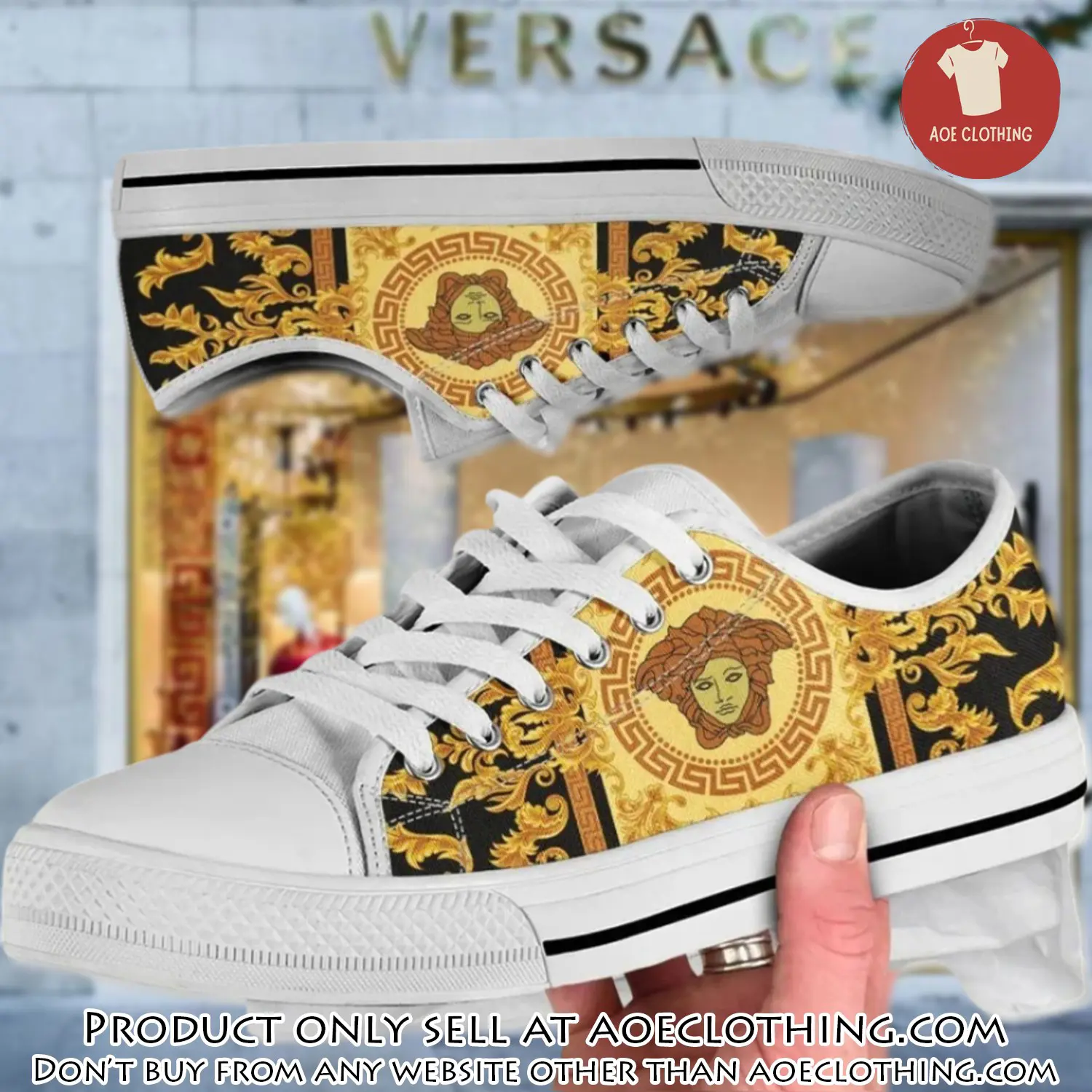 Versace golden medusa white low top canvas shoes luxury brand gifts for men women aoe1500807
